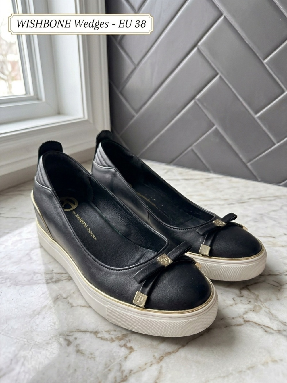 The Wishbone Collection Black Wedge Sneakers